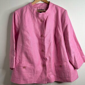 Talbots Jacket Blazer Jacket Womens 22W Pink Linen Button Front‎ 3/4 Sleeve